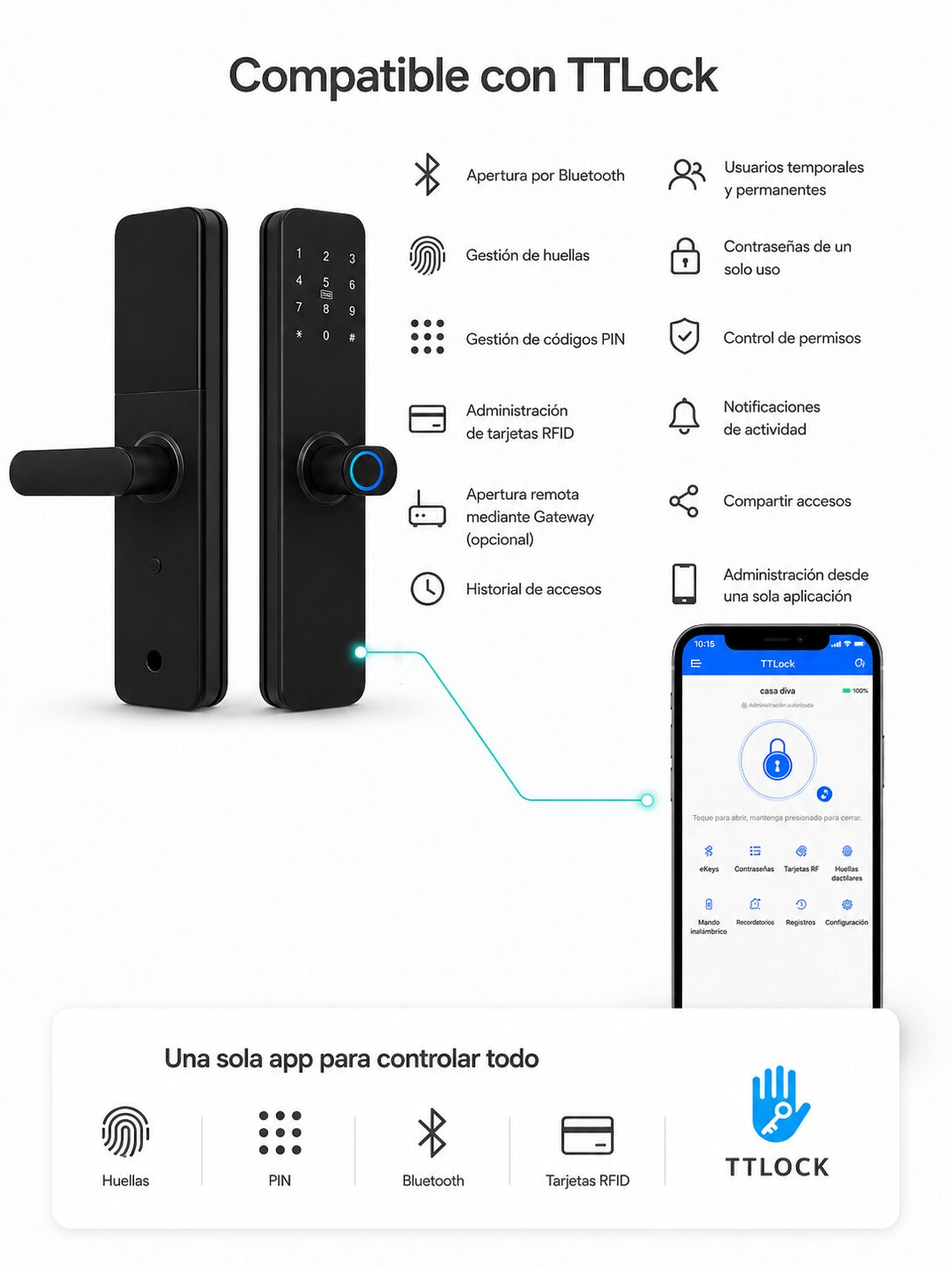 Cerradura Inteligente T1Pro sin Picaporte Cerrojo Automático - Imagen 7
