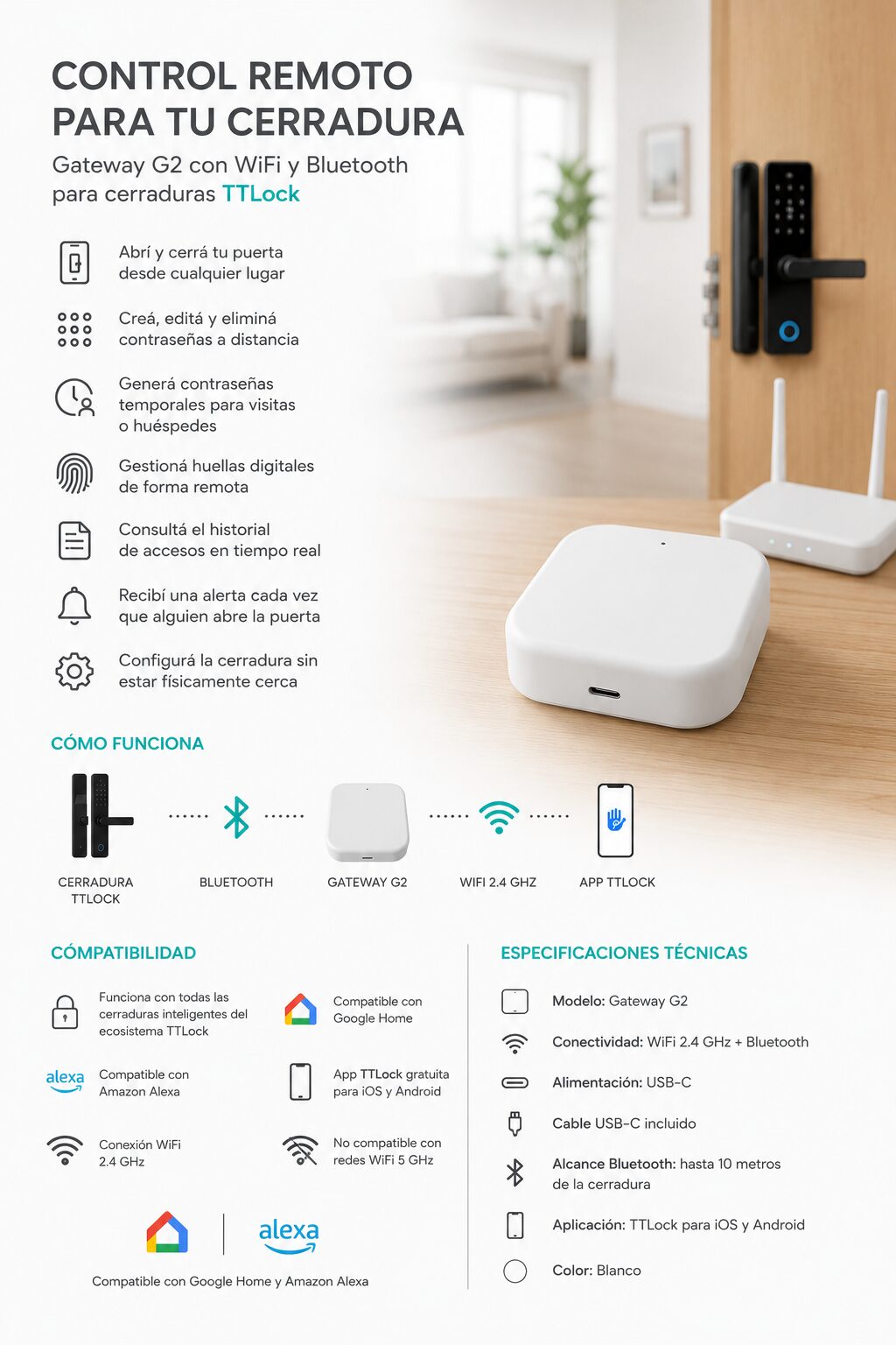 Gateway WiFi TTLock para Cerradura Inteligente - Imagen 2