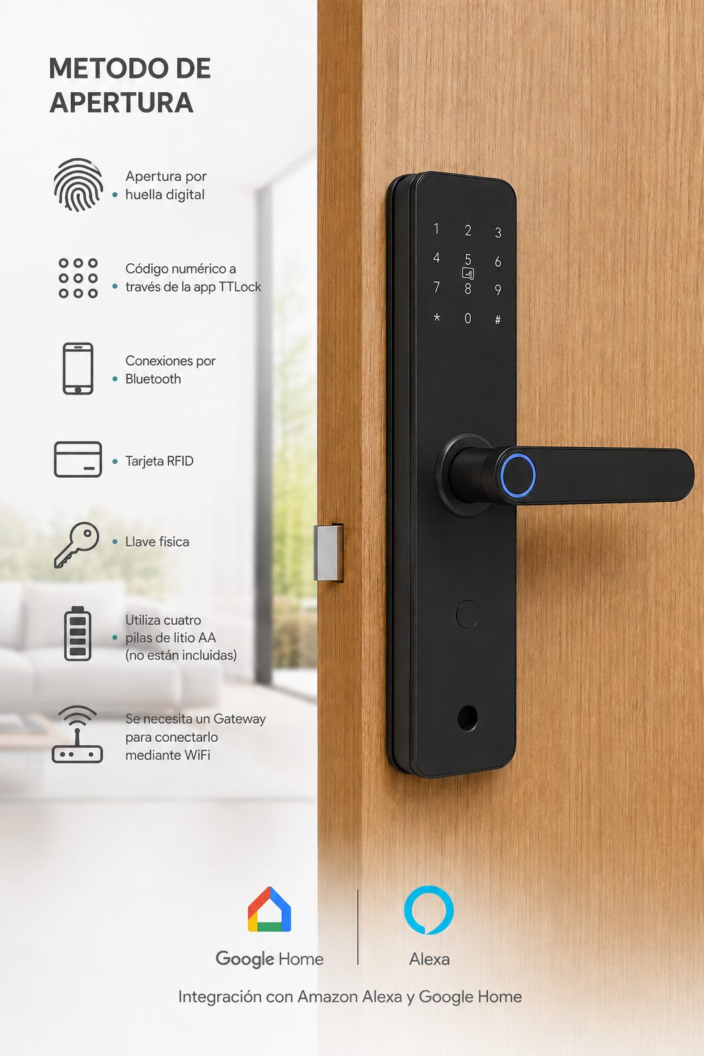 Cerradura Inteligente SM014 TTLock para Departamentos Temporarios - Imagen 2