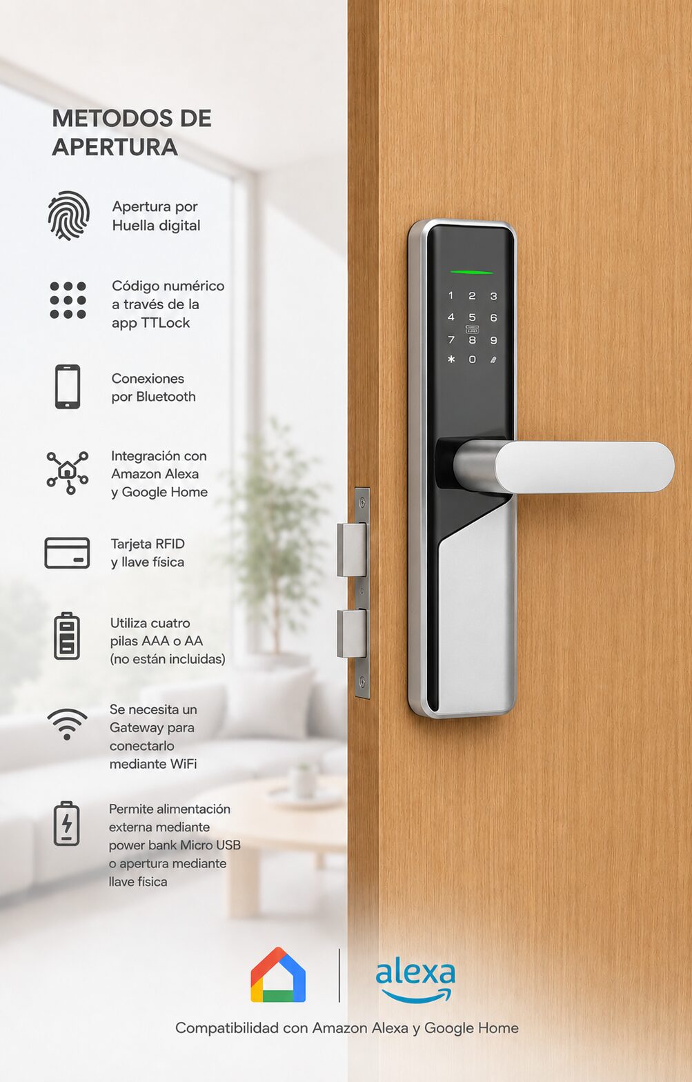 Cerradura Inteligente SM001 TTLock para Hoteles y Códigos Temporales - Imagen 3