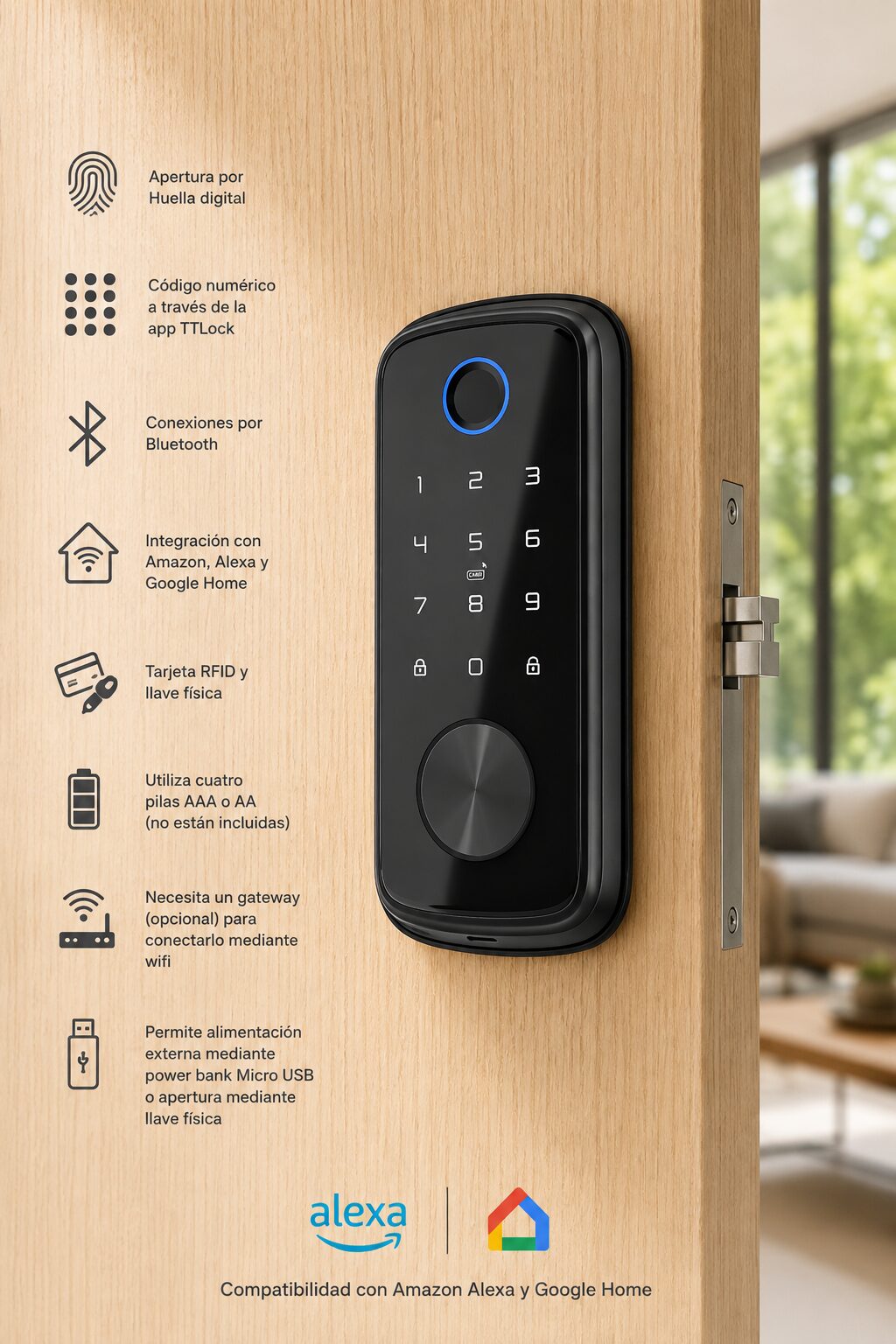 Cerradura Inteligente T1Pro sin Picaporte Cerrojo Automático - Imagen 2