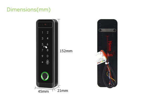 Cerradura digital con teclado táctil y dimensiones